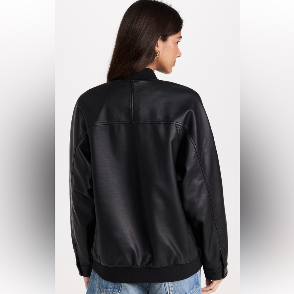 Free People Wild Rose Vegan Leather Bomber Jacket - Picture 3 of 9